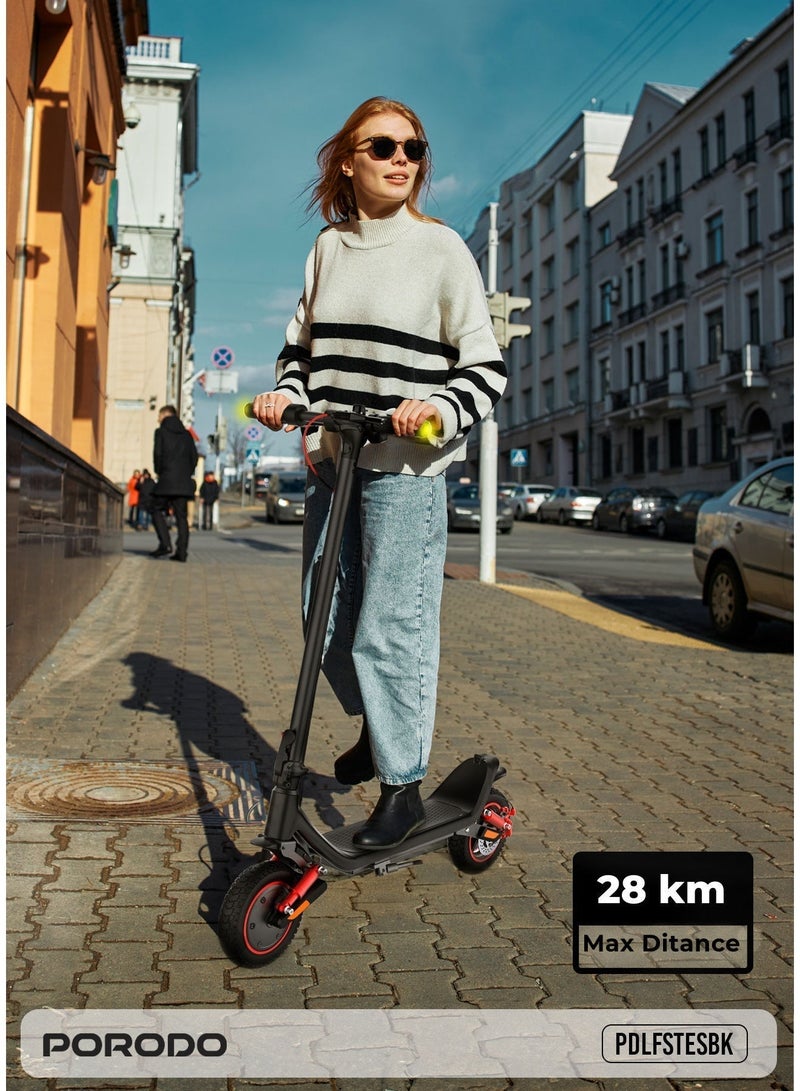 porodo DRIF Foldable Electric Scooter with Impact-Resistant Wheels, 500W Motor, IPX5 Waterproof, 30 Km/h Max Speed, 120 KG Max Load, 28 Km Max Distance, E-Scooter for Adults - Black - Image 4